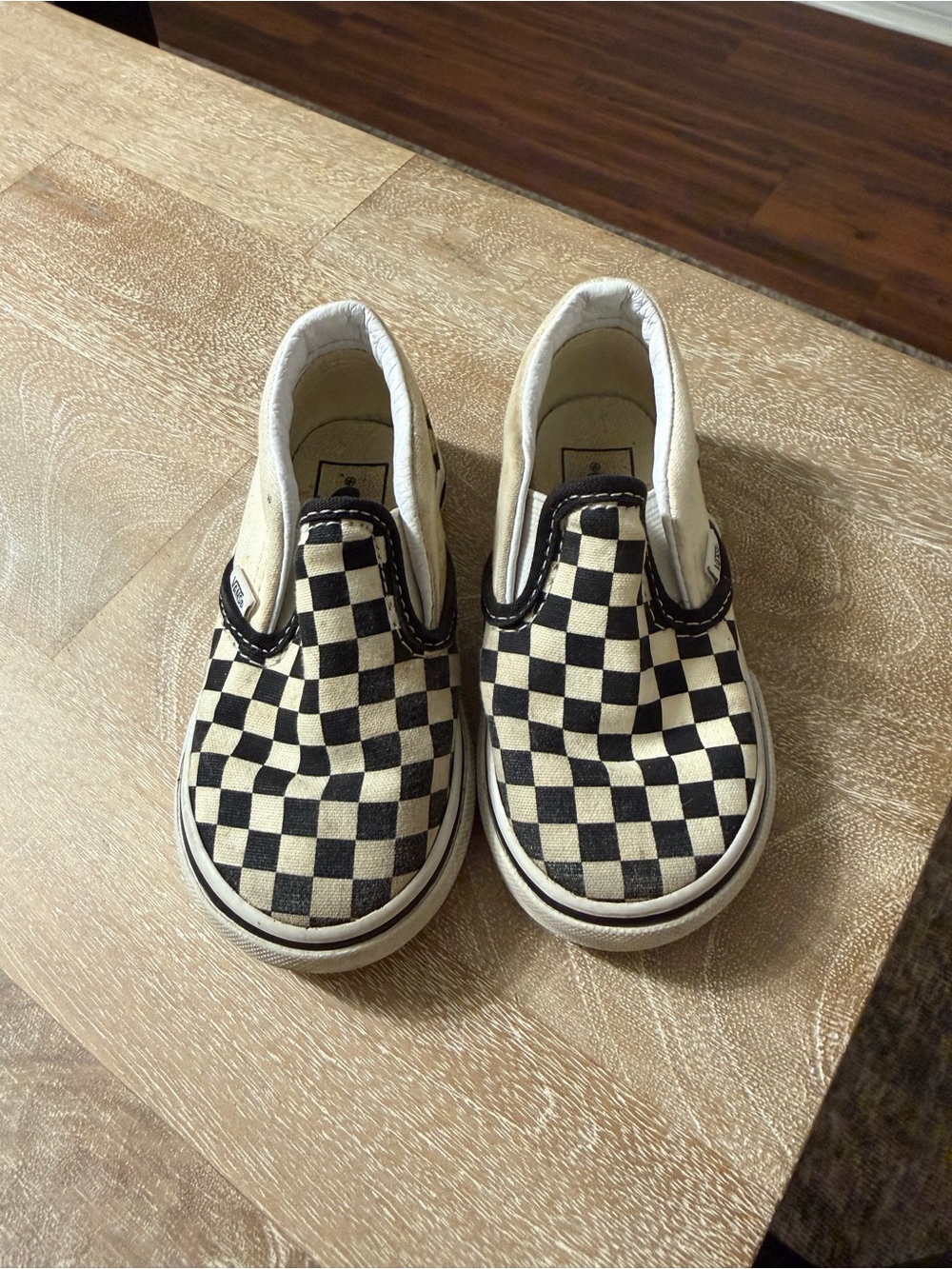 Vans Kids Slip-On Checkerboard Sneakers in Black & Cream